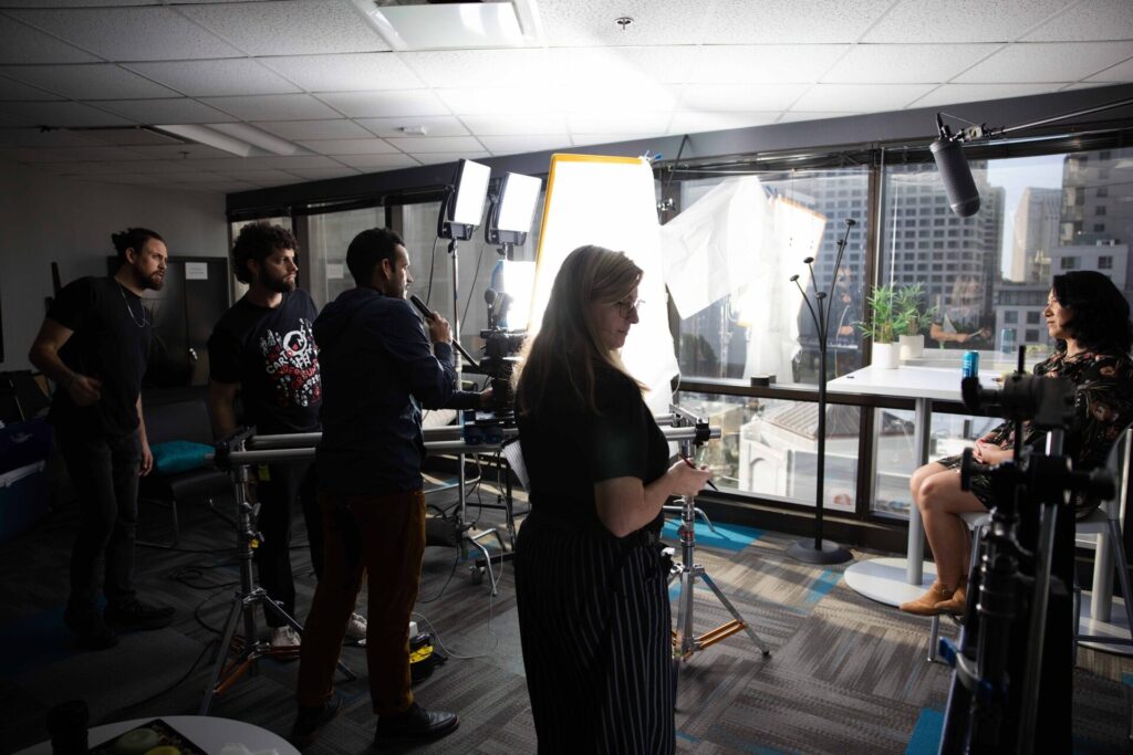 Filming an Amazon product video in a professional studio.