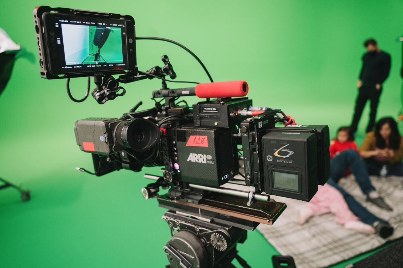 ARRI cinema camera on a green screen stage during an industrial video shoot